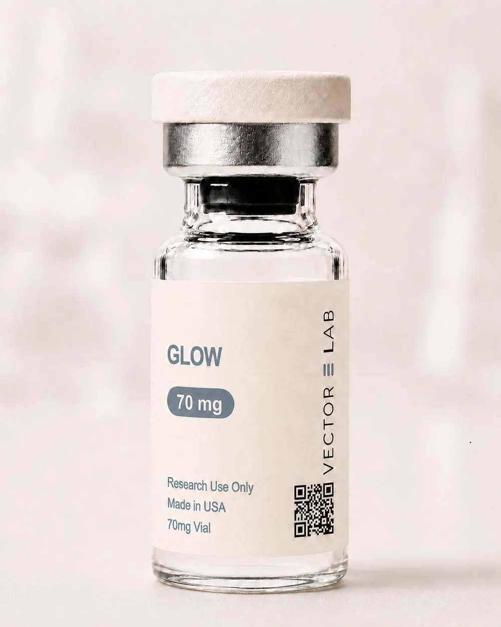 Glow BPC-157 high-purity research peptide 10 mg lyophilized powder vial from Vector E Lab